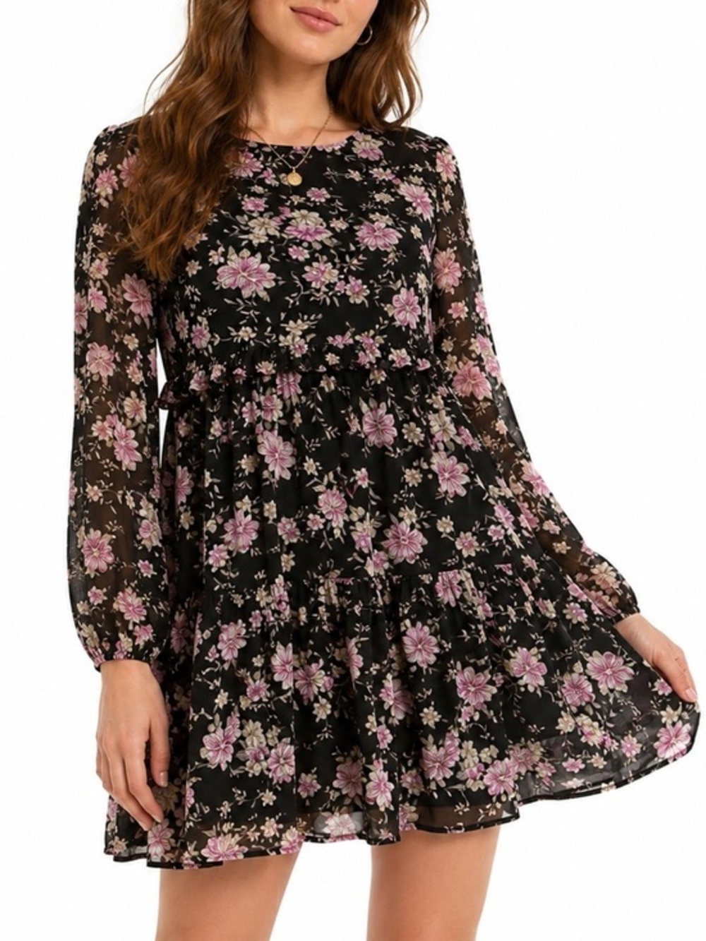 American Eagle Chiffon Floral Dress Black Long Sleeve Medium Cottagecore
